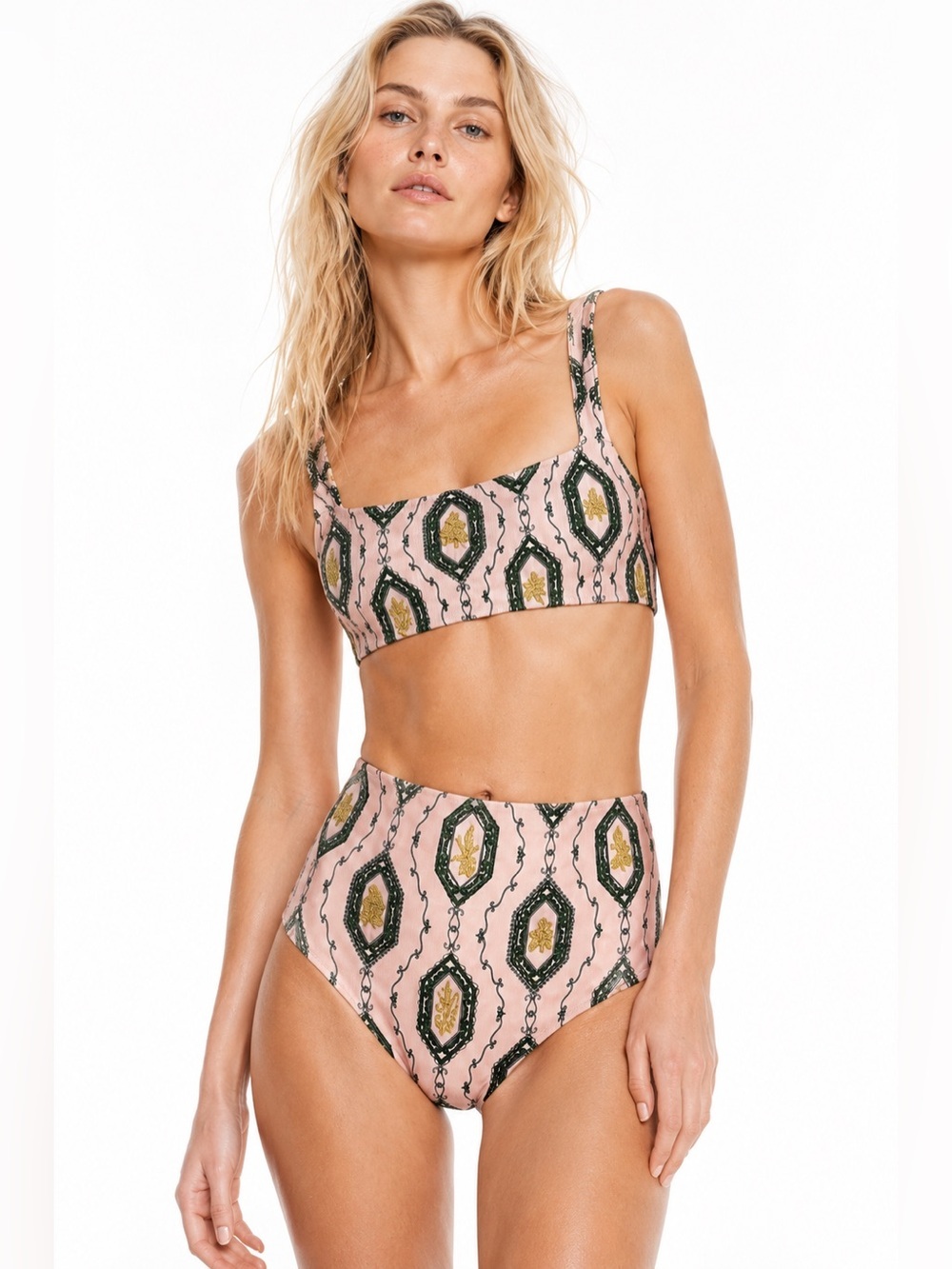 Agua by Agua Bendita Calado Embroidered High Waist Bikini Set L NWT